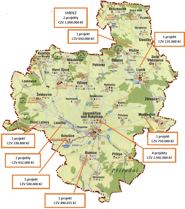 Mapa projektů Jaroměřicko - SZP