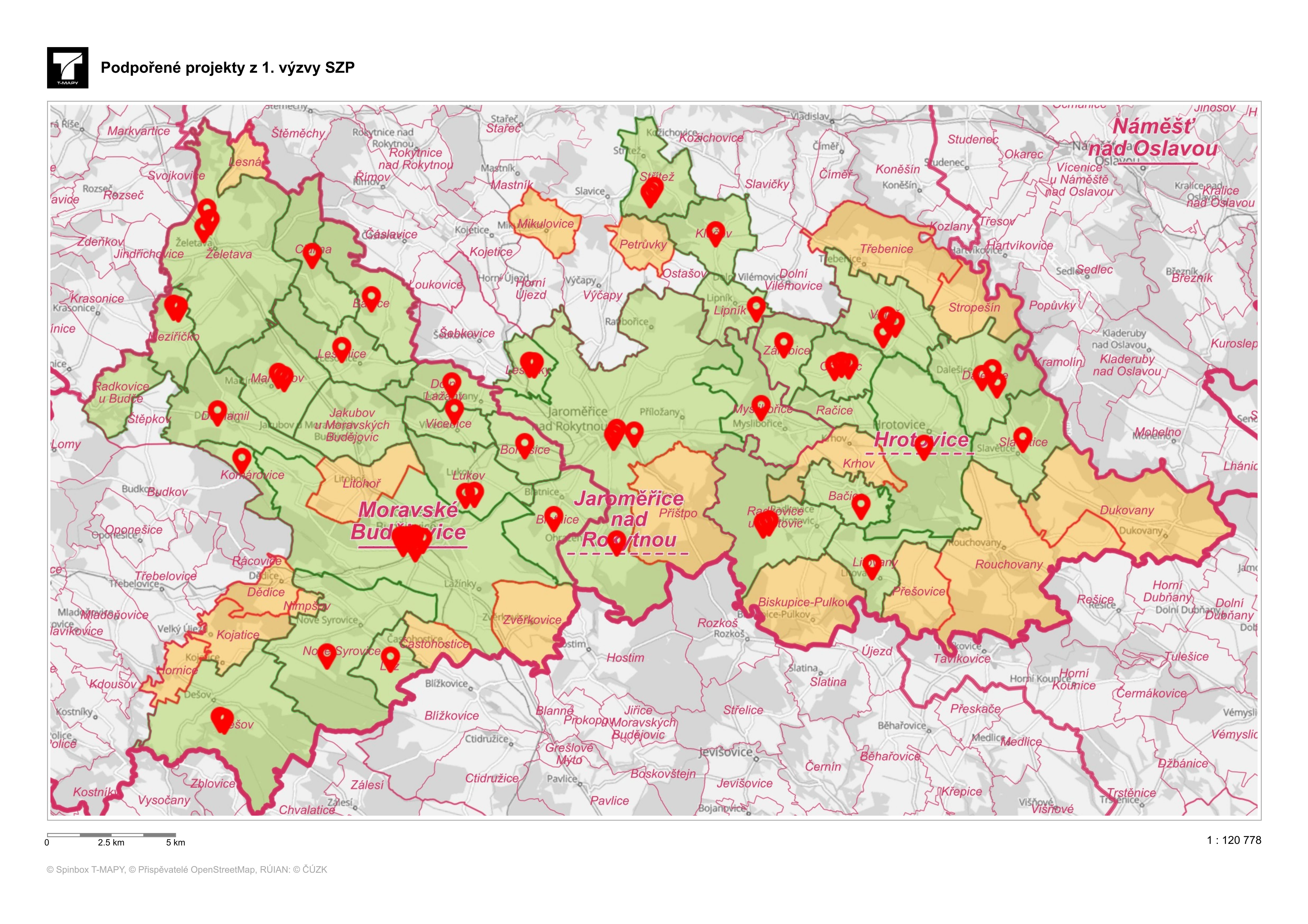 Mapa projektů SZP - 1. výzva MAS Rokytná